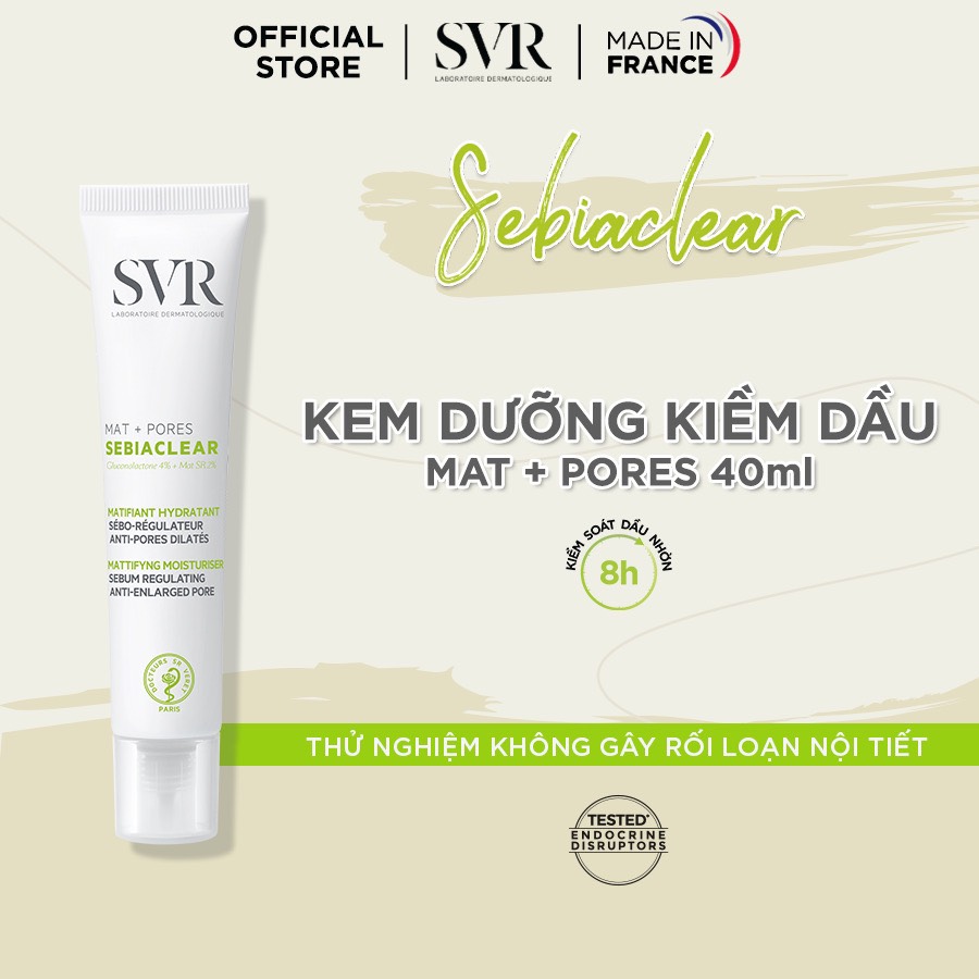 Kem giảm mụn, loại bỏ dầu thông thoáng lỗ chân lông SVR sebiaclear mat + pores 40ml