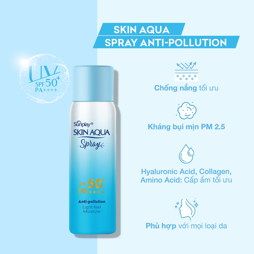 Xịt chống nắng Sunplay skin aqua anti pollution spray SPF 50+ PA++++ 50g
