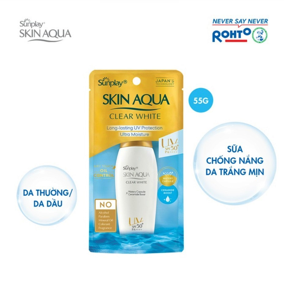 Kem Chống Nắng Sunplay Skin Aqua Clear White Dưỡng Da Trắng Mịn SPF50+ 55g