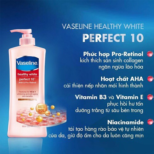Sữa dưỡng thể trắng da Vaseline Healthy White Perfect 10 AHA