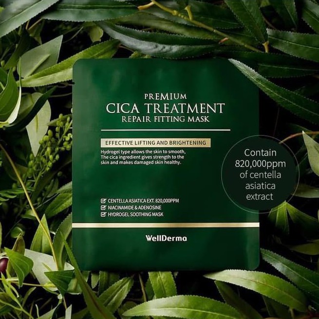 Mặt Nạ Thạch Rau Má Cho Da Mụn WellDerma Premium Cica Treatment Repair Fitting