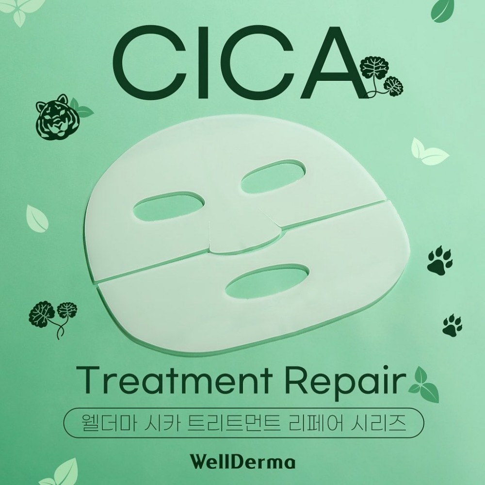 Mặt Nạ Thạch Rau Má Cho Da Mụn WellDerma Premium Cica Treatment Repair Fitting